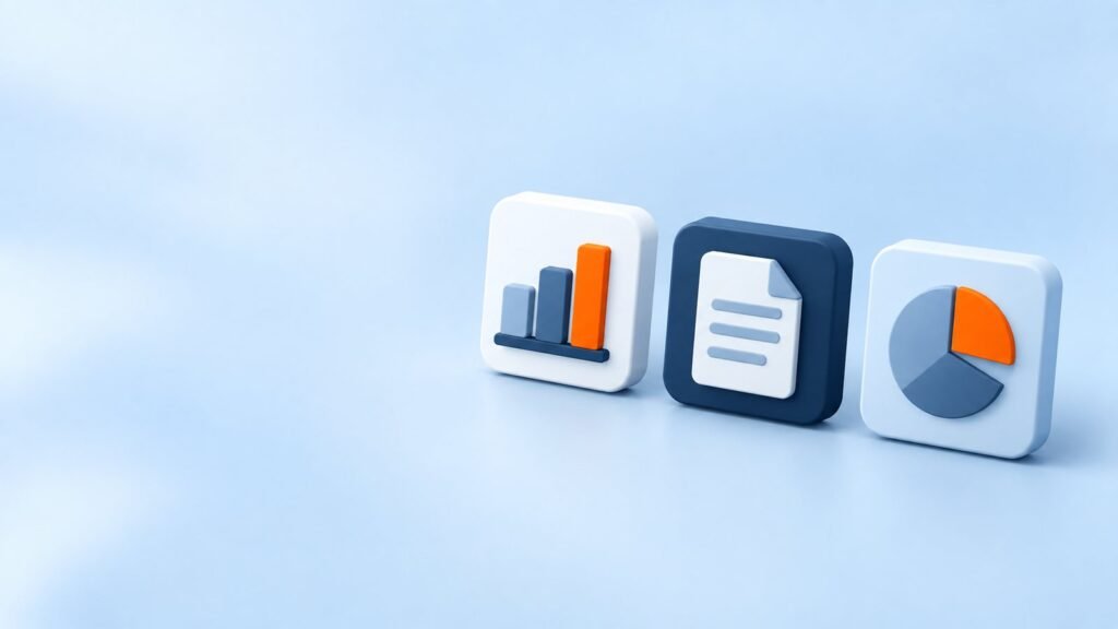 أيقونات محاسبية توضيحية لمخطط مالي وفاتورة ورسوم بيانية بألوان تدوين